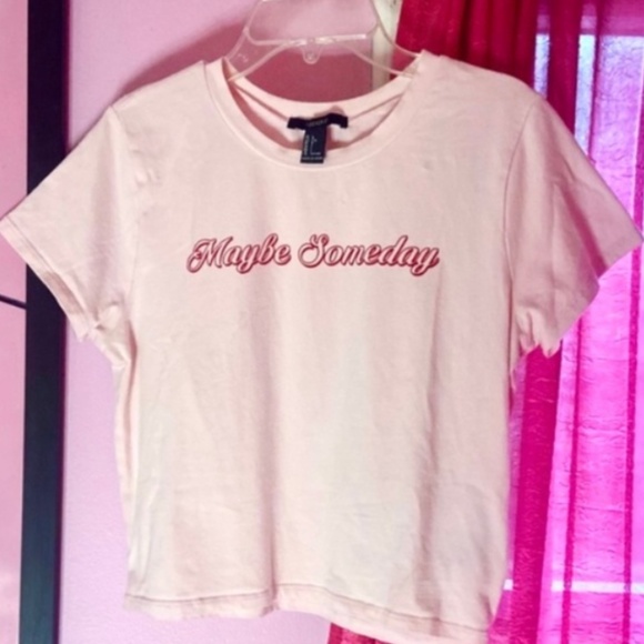 Forever 21 “Maybe Someday” Y2k Baby Tee Pastel Fitted Crop Top Women’s Large - Picture 1 of 2